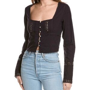 Free People Women's Joi Eyelet Crop Blouse - Black S